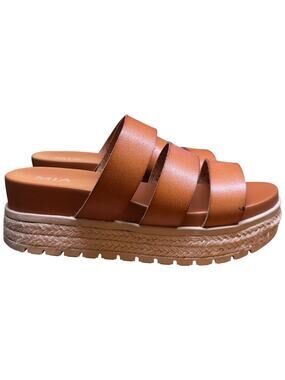 MIA Kaz Women's 9 Cognac Platform Espadrille Sandals 3 Straps Comfort
